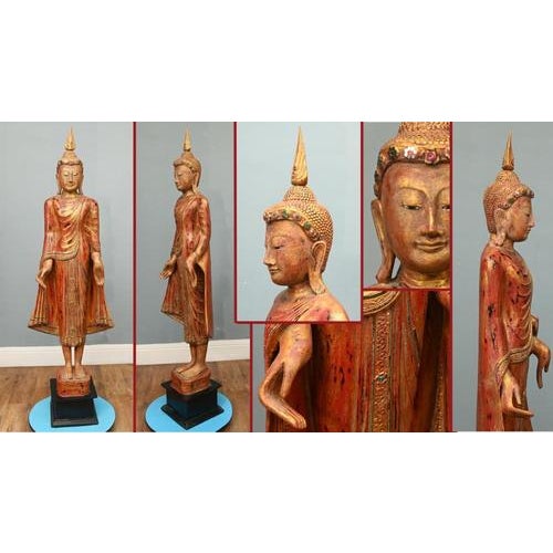 Burmese Carved Standing Buddha Statue For Sale - Image 17 of 17