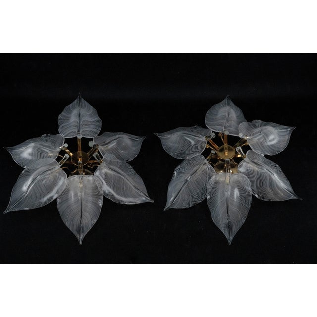 Large Murano Glass Leaf Flush Mounts from Franco Luce, 1970s, Set of 2 For Sale - Image 16 of 18