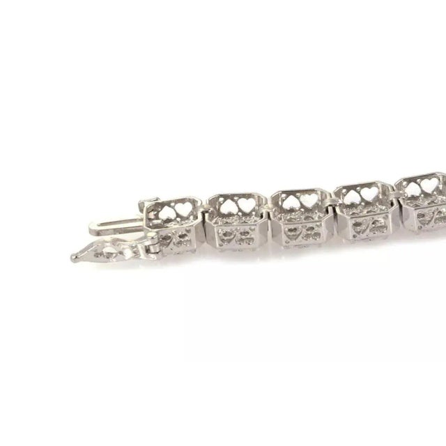 Metal Diamond 14k White Gold Milgrain Cushion Link Bracelet For Sale - Image 7 of 7