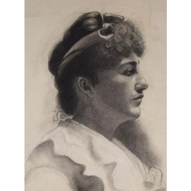 19th Century Antique Charcoal Portrait Drawing of a Woman For Sale - Image 4 of 8
