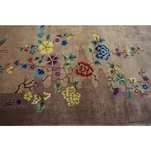 1920s Tan Taupe Garden Antique Chinese Art Deco Carpet 8'9" X 11'6" Handknotted Wool Rug For Sale In New York - Image 6 of 15