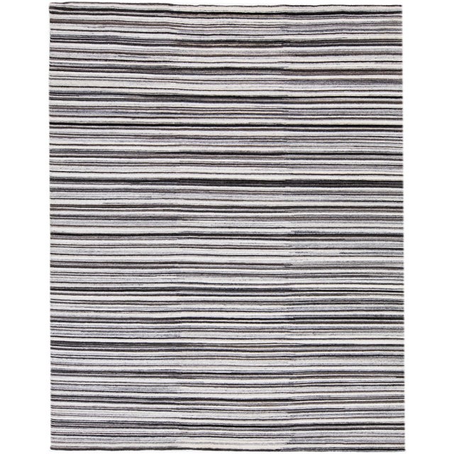 Textile 2010s Modern Handmade Striped Wool Rug in Ivory and Brown For Sale - Image 7 of 7