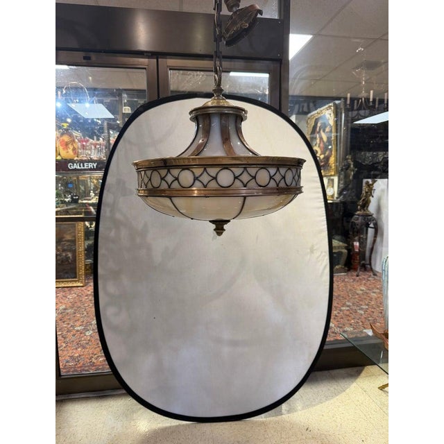 Circa 1900's Caldwell leaded glass light fixture with interior lights. Neoclassical style lanterns. Available 8 items