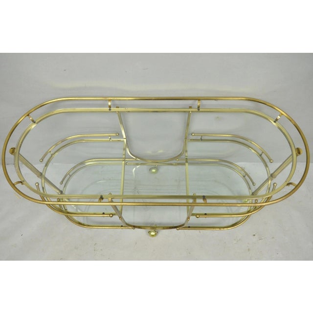 Mid-Century Modern Vintage Mid Century Modern Brass 3 Tier Oval Frame Rolling Bar Cart Server Table For Sale - Image 3 of 15