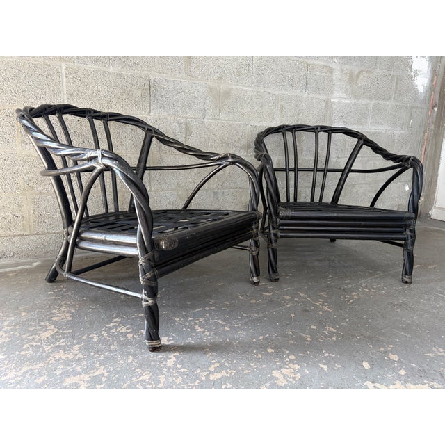 McGuire A Pair of Coastal Stylle Rattan Lounge Chairs by McGuire. Circa 1980s. For Sale - Image 4 of 18