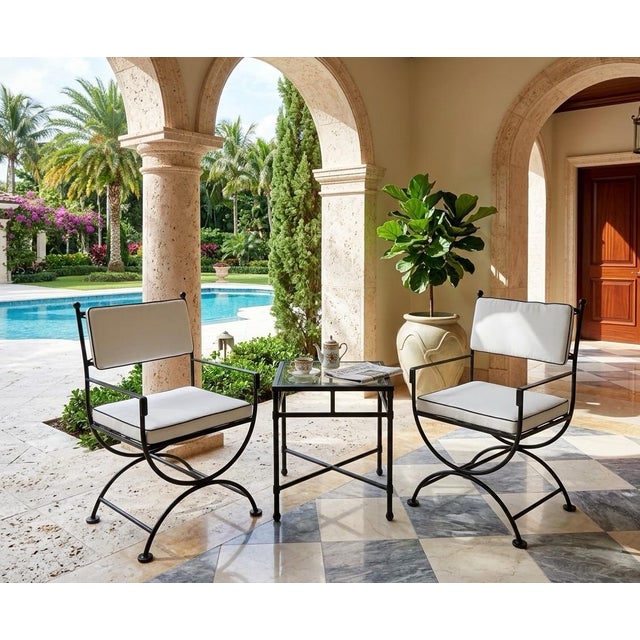 Neoclassical Turkish Powder-Coated Iron Outdoor Seating Set - 3 Pieces For Sale - Image 9 of 12
