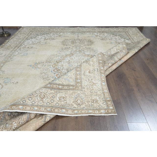 1970s Vintage Persian Handmade Wool Cotton Beige Area Rug For Sale - Image 9 of 11