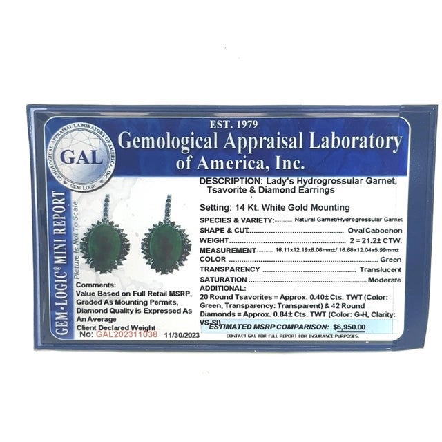 Garnet Tsavorite & Diamond Earrings 14k WG 22.44 TCW Certified For Sale - Image 9 of 13