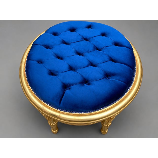 Blue 1980s Italian Rococo Gold Beech Blue Velvet Bench - 1 Pc For Sale - Image 8 of 12