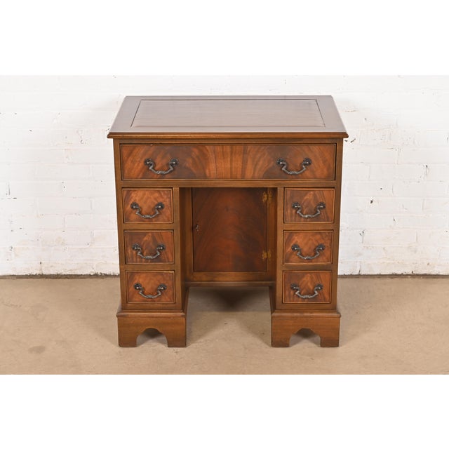 English Baker Furniture Style Georgian Flame Mahogany Writing Desk, Circa 1940s For Sale - Image 3 of 14