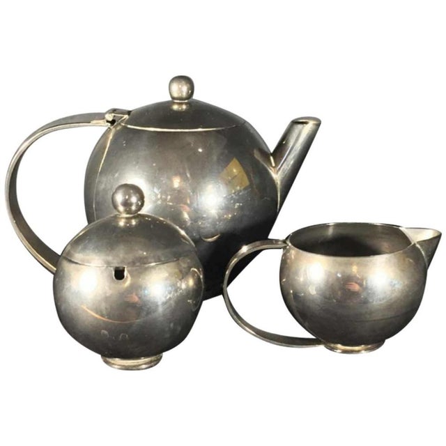 Art Deco Modernist Silver Metal Tea or Coffee Service, 1940s, Set of 3 For Sale - Image 9 of 9