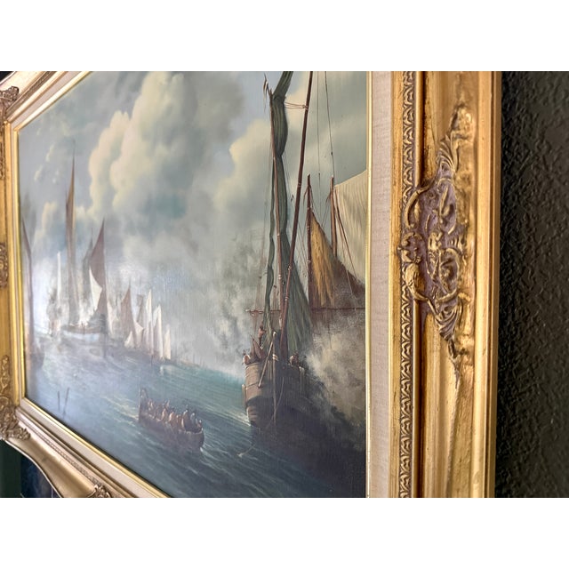 20th Century Dutch Style Naval Battle Oil Painting, Signed s.d. Richelle For Sale - Image 6 of 14