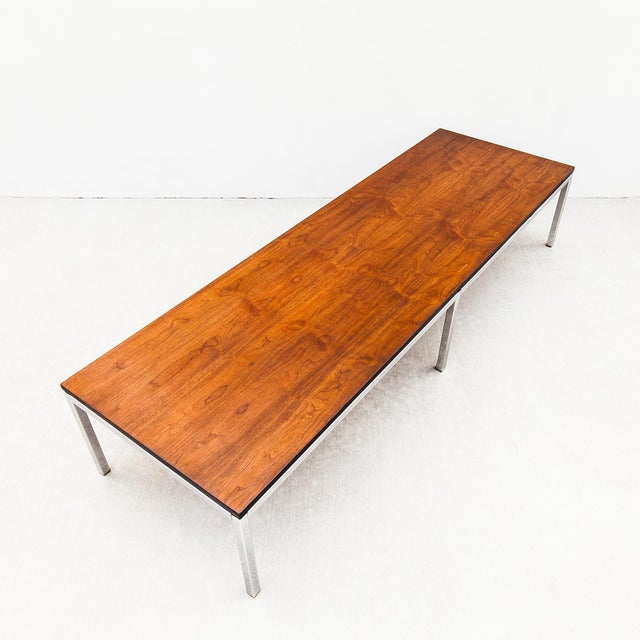 Brown Vintage Florence Knoll Style Walnut & Chrome Bench by g.m. Proctor & Sons For Sale - Image 8 of 12