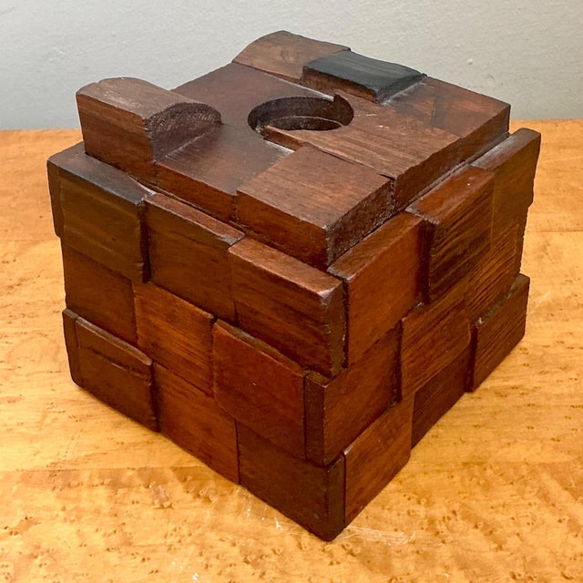 Vintage Brutalist Abstract Wood Tissue Box For Sale In West Palm - Image 6 of 18