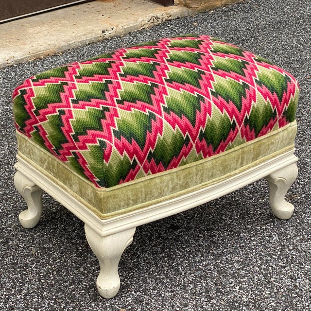 Vintage Custom Pink & Green Chevron Footstool or Ottoman For Sale - Image 13 of 13