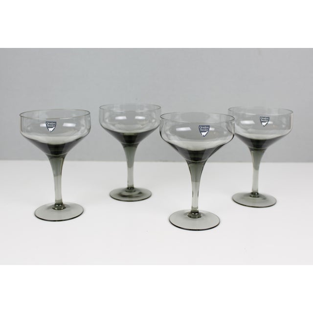 4 Orrefors Rhapsody Tall Champagne Coupe Glasses Smoke Gray Sven