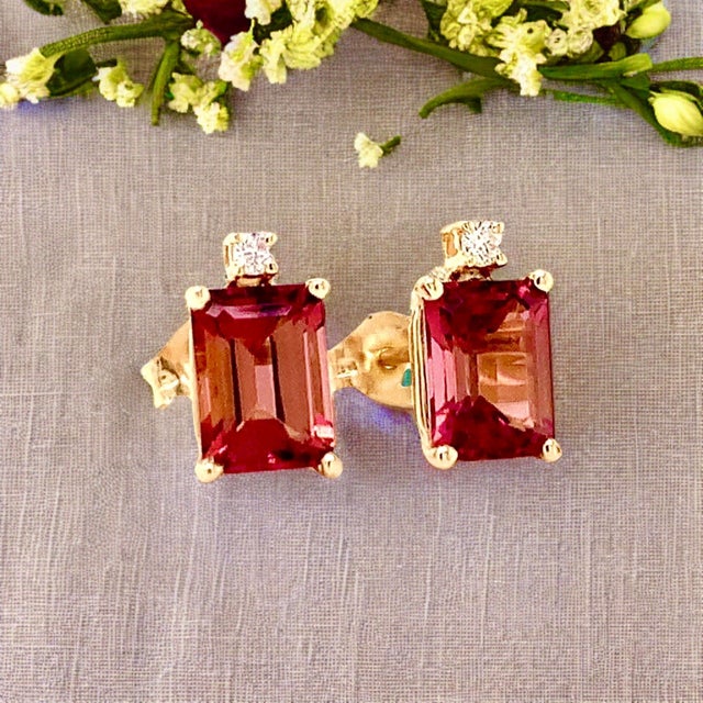 Natural Tourmaline Diamond Earrings 14k Gold 2.13 TCW Certified For Sale - Image 4 of 18