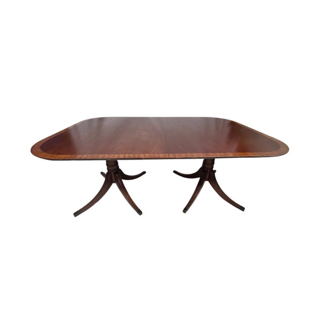 Refinished Late 20th Century Duncan Phyfe Style Mahogany Double Pedestal Dining Table For Sale - Image 17 of 17