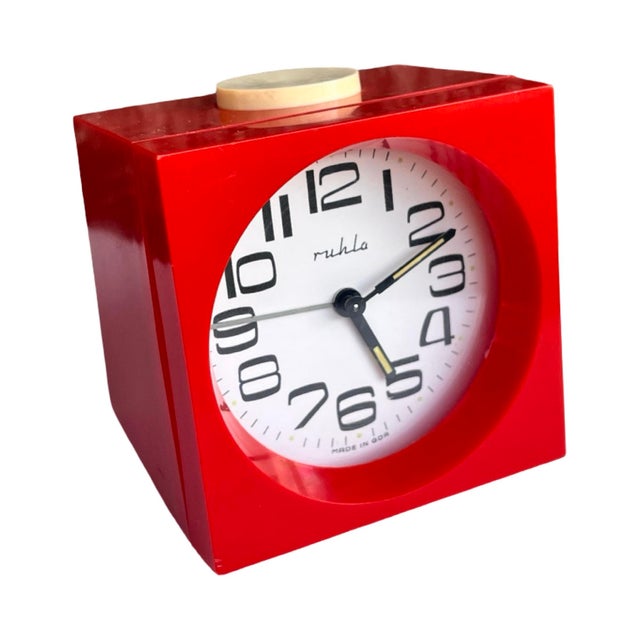 Plastic Ruhla Mechanical Alarm Clock, Red Retro Design, Germany 1970s For Sale - Image 7 of 7