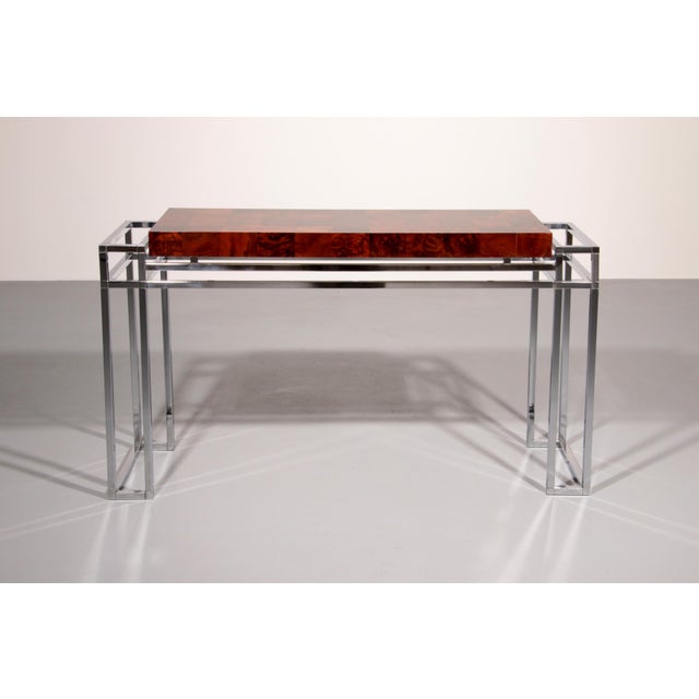 Chrome and Wood Console Table from Aldo Tura, 1970s For Sale - Image 6 of 10