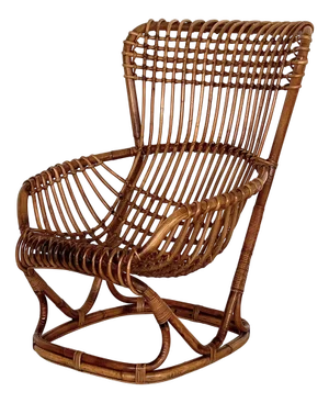 Rattan & Bamboo B4 Armchair or Lounge Chair attributed to Tito Agnoli, 1970s