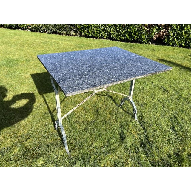 French Marble Topped and Cast Iron Bistro Table For Sale - Image 3 of 8