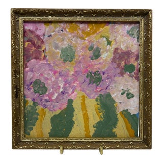 Vintage Acrylic Floral Abstract Painting Framed For Sale