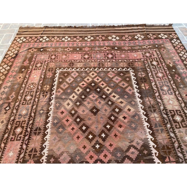 2000 - 2009 Vintage Maimana Kilim Rug in Rose, Brown and Cream, 8.2 X 13.4 Ft For Sale - Image 5 of 10