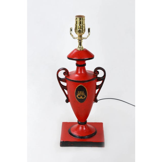 This Vintage red urn lamp with hand painted gold symbols in front and back from cypher of Duchesses & Duke of...