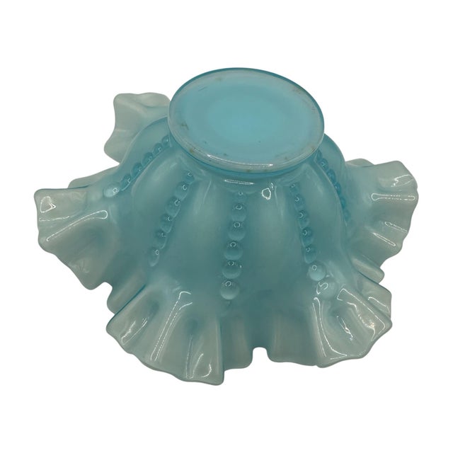 Vintage Blue Opalescent Glass Ruffled Bowl by Fenton For Sale - Image 10 of 12