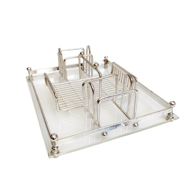 1970s 1970 American Mid-Century Modern Silver Plate Lucite Buffet Caddy For Sale - Image 5 of 6