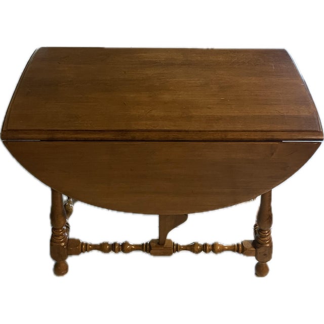 Vintage Ethan Allen Oval Drop-Leaf Side Table For Sale In San Antonio - Image 6 of 12