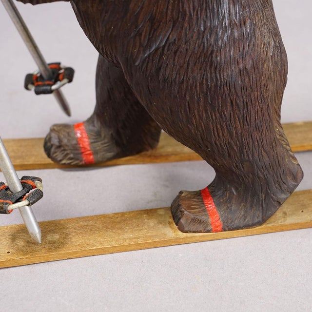 Antique Carved Black Forest Skiing Bear, Brienz Switzerland Ca. 1930 For Sale - Image 6 of 8