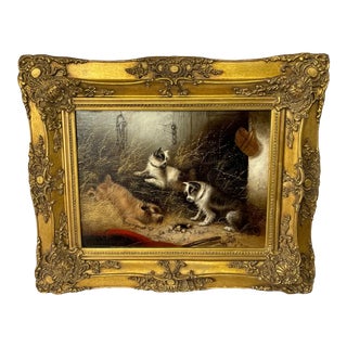 British 19th Century Oil Painting of Three Hunting Terrier Dogs "A Sharp Lookout" Edward Armfield For Sale