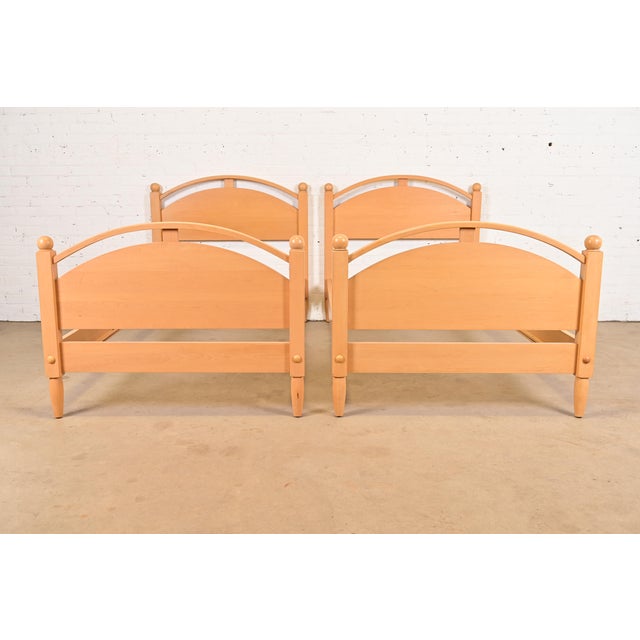 A gorgeous pair of Modern or Contemporary carved solid maple twin size beds By Ethan Allen, "American Dimensions"...