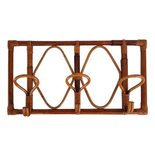 Vintage Wall-Mounted Coat Rack in Bamboo and Rattan, 1960s For Sale