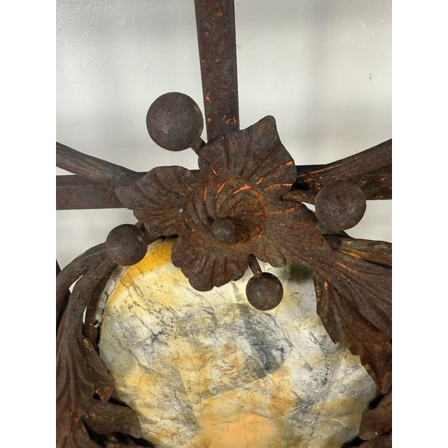 Monumental Hand-Wrought Iron Console With Stone Medallion and Classical Garlands For Sale - Image 11 of 17