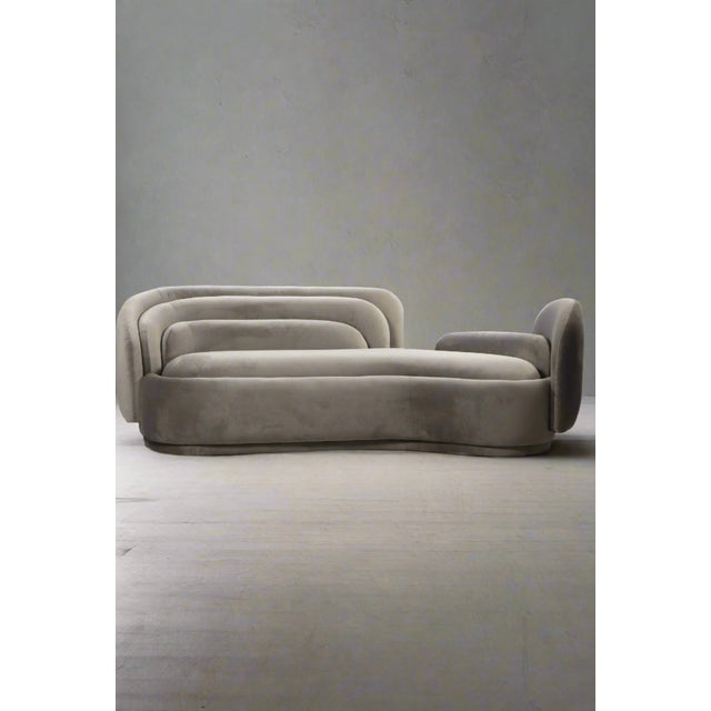 Wood Bernard Curved Sofa inn Gray Velvet For Sale - Image 7 of 8