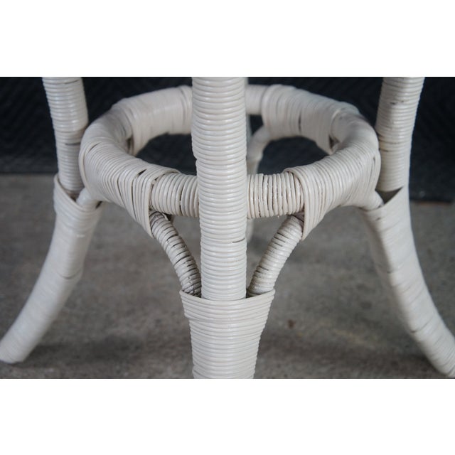 Vintage Boho Chic White Wicker Bamboo Rattan Round Pedestal Table Stand For Sale - Image 9 of 11