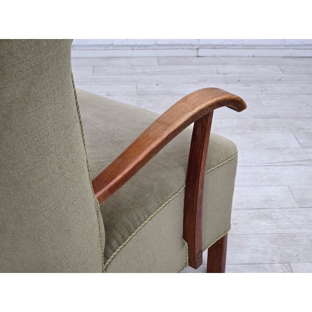Danish Oak Highback Armchair with Velour Upholstery, 1960s For Sale - Image 14 of 18