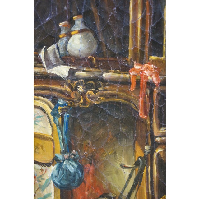 Textile 20th Century 'La Toilette' Rococo Oil Painting After Francois Boucher Framed For Sale - Image 7 of 11