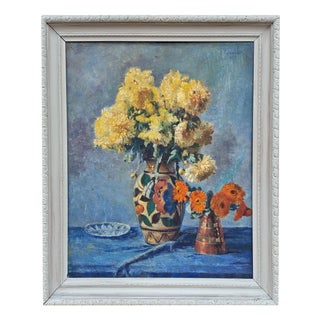 G. Gagneau, Composition with Dahlias and Gerberas, 1933, Oil on Board For Sale