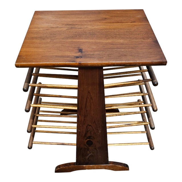 1950s Bucciarelli Itallian Bobbin and Spindle Pine Magazine Rack and Side Table For Sale