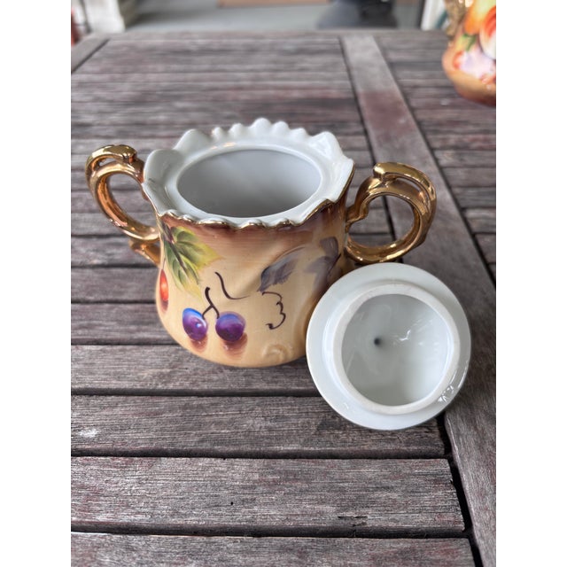 Lefton Lefton China Heritage Brown Handpaiinted Fruit Tea Set For Sale - Image 4 of 5