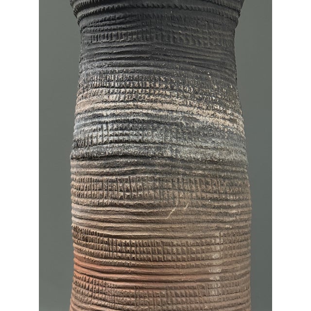 Ceramic Antique Monumental African Nupe Folk Art Terracotta Pot Holder For Sale - Image 7 of 11