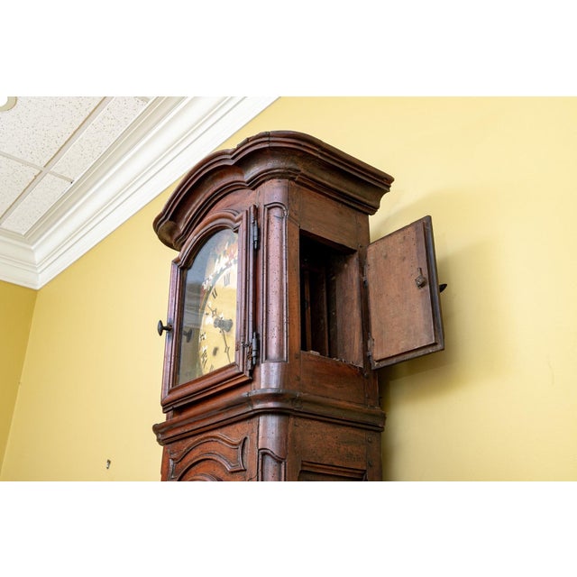 19th Century French Hand Carved Walnut Tall Case Clock For Sale - Image 4 of 12
