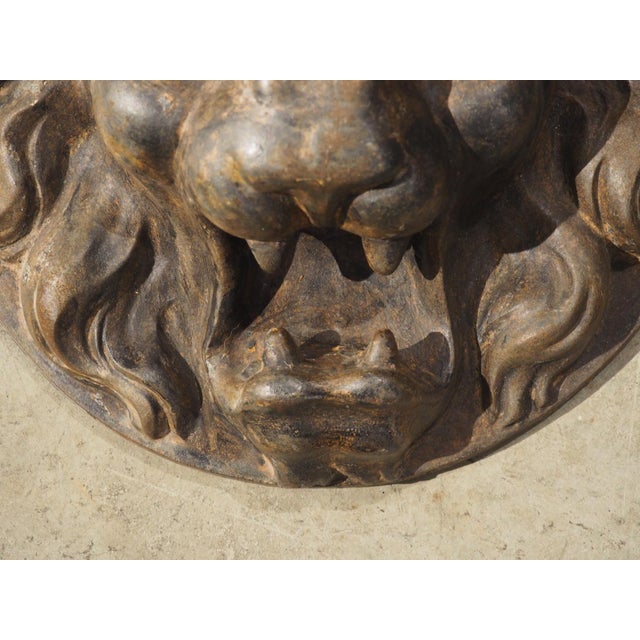 Pair of Heavy French Cast Iron Lion Building Ornaments, Circa 1900 For Sale In Dallas - Image 6 of 18