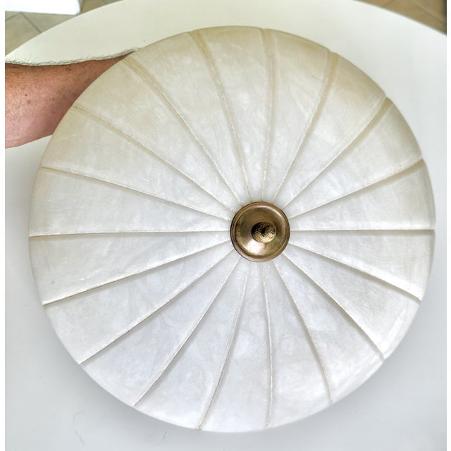 Directoire-Style French Pleated Alabaster Bowl Flush Mount Ceiling Light For Sale - Image 10 of 17