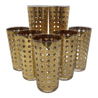 Vintage Culver Cannella 22k Gold Highball Barware Glasses - Set of 7 For Sale