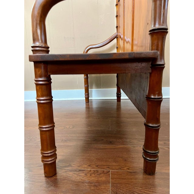 Antique English Faux Bamboo Pine Hall Bench Victorian High Back Settle C1890 For Sale - Image 15 of 18
